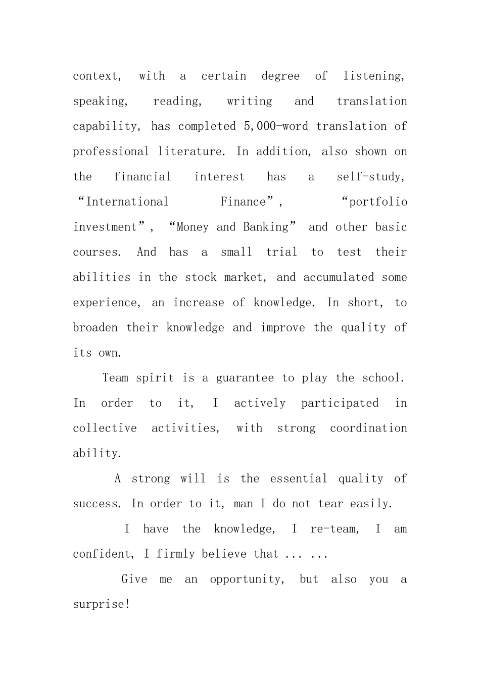 机械制造专业英文自荐信_第2页