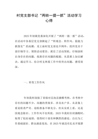 村党支部书记“两转一提一抓”活动学习心得