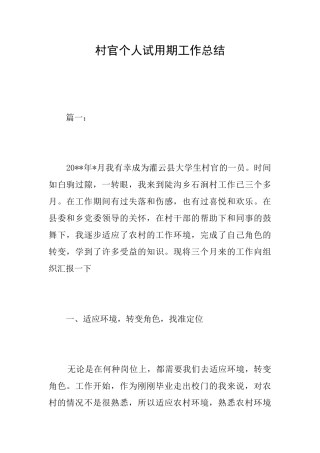 村官个人试用期工作总结