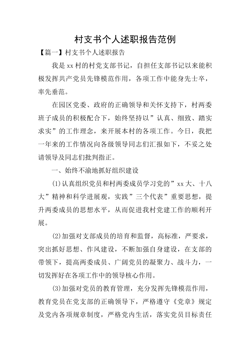 村支书个人述职报告范例_第1页