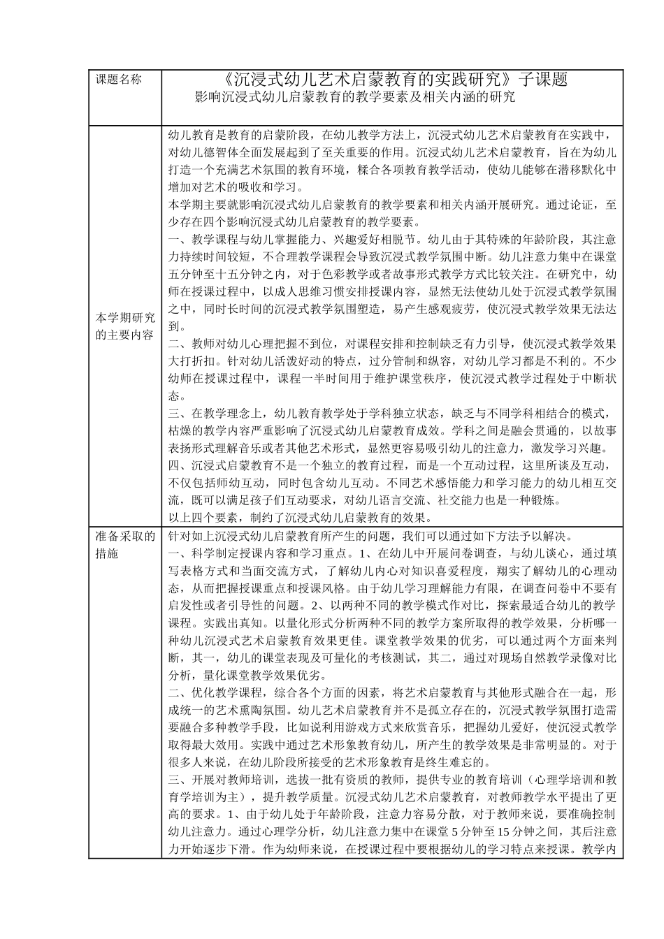 沉浸式幼儿艺术启蒙教育的实践研究分析  学前教育专业_第1页