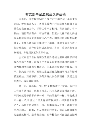 村支部书记述职会议讲话稿