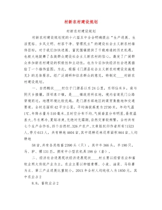村新农村建设规划