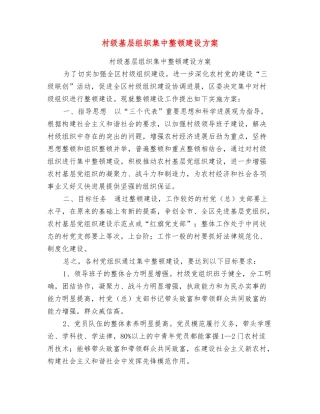 村级基层组织集中整顿建设方案