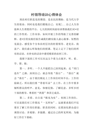 村领导培训心得体会