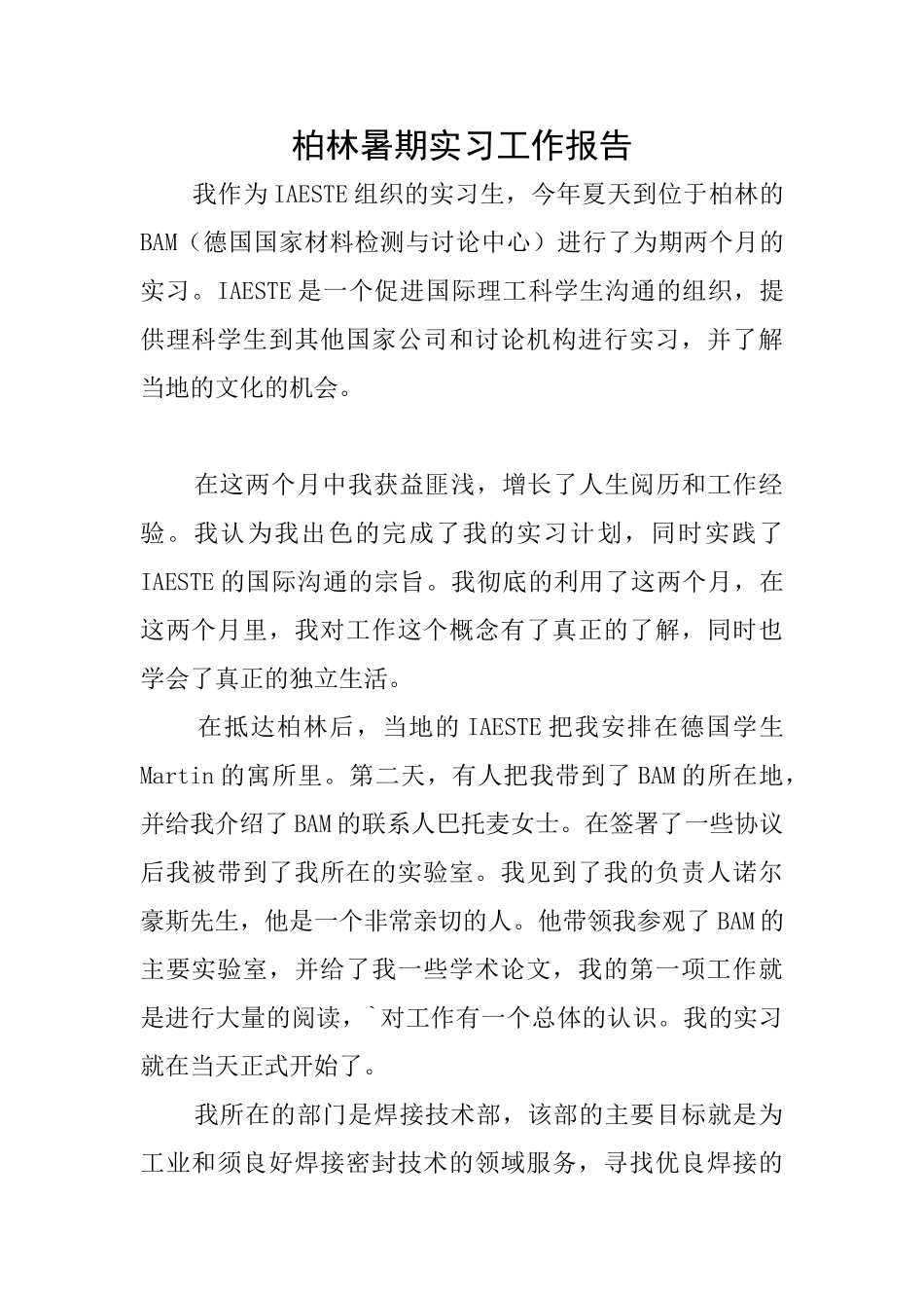 柏林暑期实习工作报告_第1页