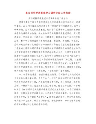 某公司科学发展观学习调研阶段工作总结