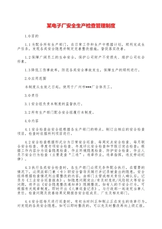 某电子厂安全生产检查管理制度—