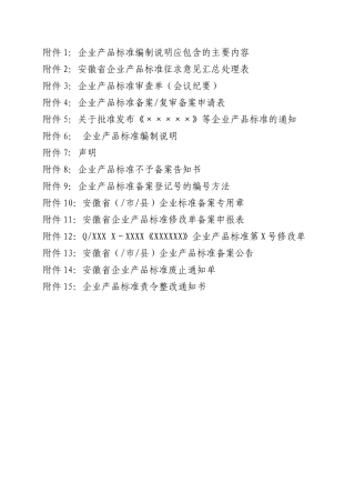 《安徽省企业产品标准管理办法》附件表格