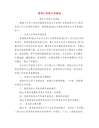 某项工作的工作报告
