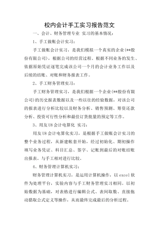 校内会计手工实习报告范文