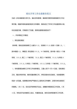 校长开学工作自查报告范文