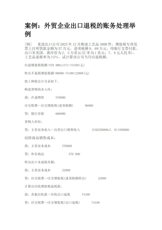 案例：外贸企业出口退税的账务处理举例