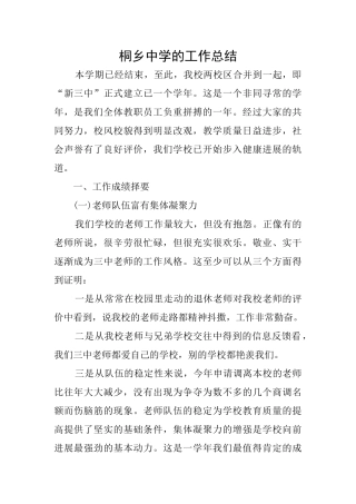 桐乡中学的工作总结