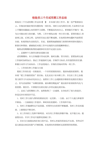 检验员三个月试用期工作总结
