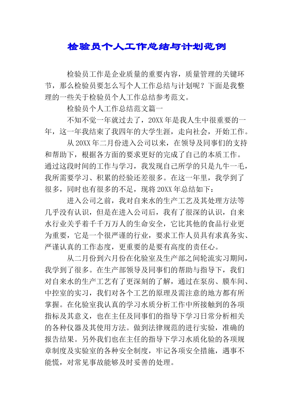 检验员个人工作总结与计划范例_第1页