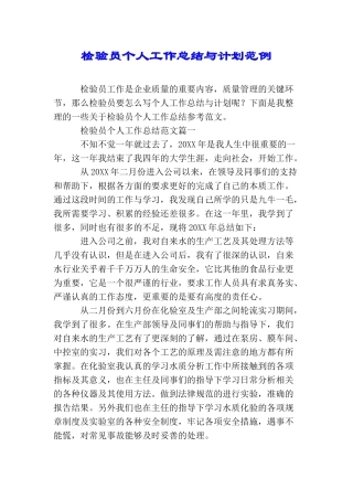 检验员个人工作总结与计划范例