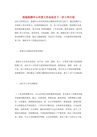 检验检测中心年度工作总结及下一步工作计划