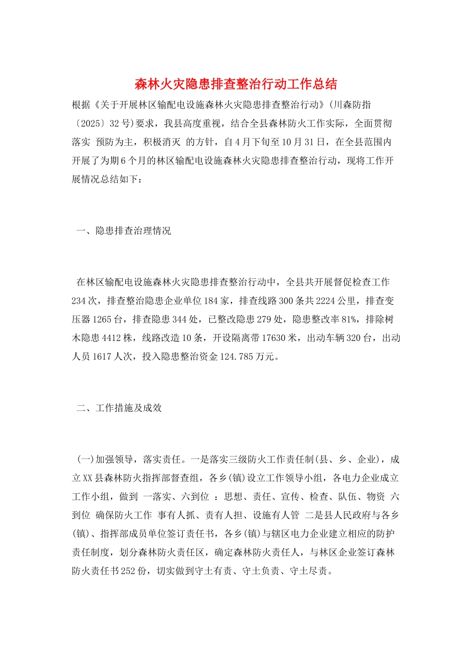 森林火灾隐患排查整治行动工作总结_第1页