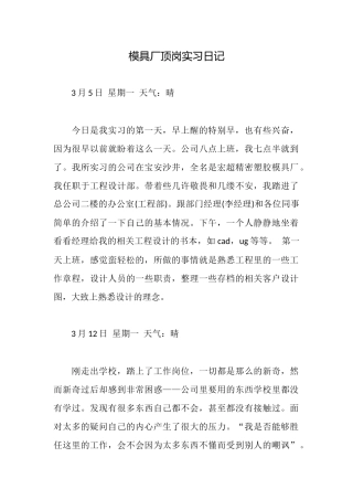 模具厂顶岗实习日记