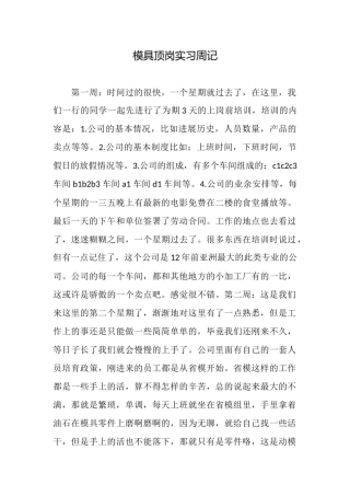 模具顶岗实习周记