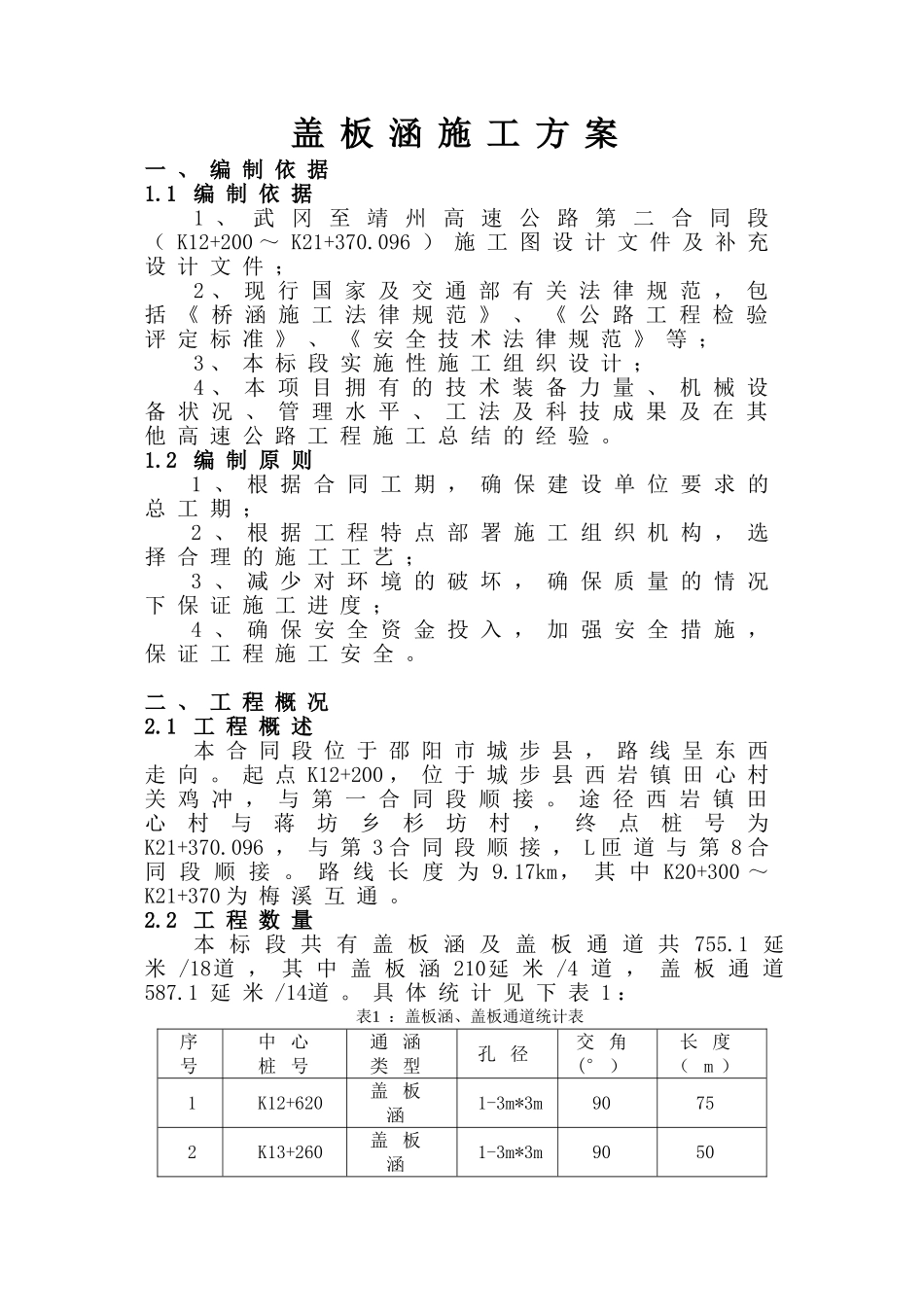 武靖二标盖板涵洞施工方案_第1页