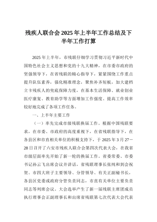 残疾人联合会2025年上半年工作总结及下半年工作打算