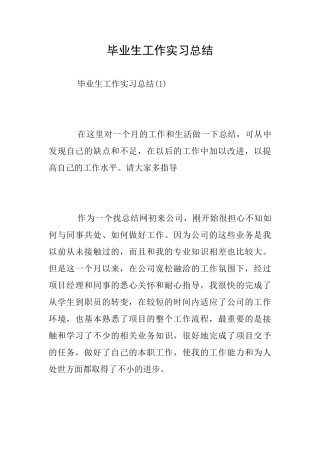 毕业生工作实习总结