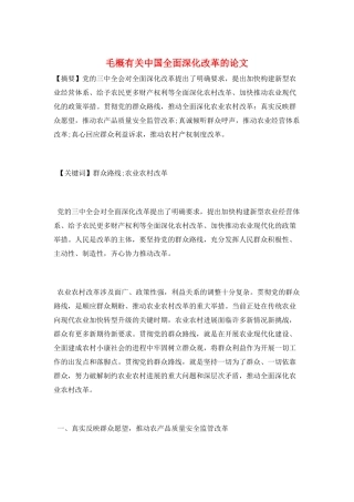 毛概有关中国全面深化改革的论文