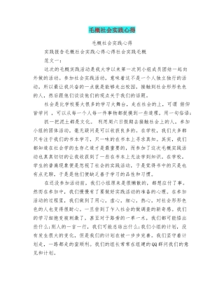 毛概社会实践心得