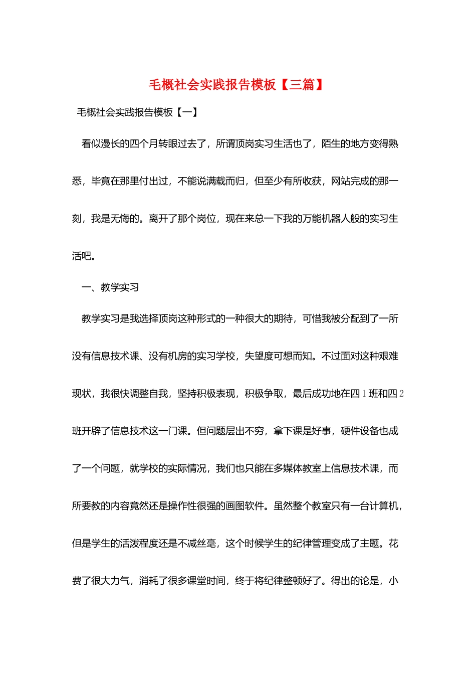 毛概社会实践报告模板_第1页