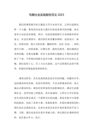 毛概社会实践报告范文2025