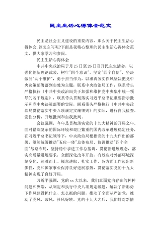 民主生活心得体会范文
