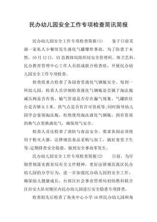 民办幼儿园安全工作专项检查简讯简报