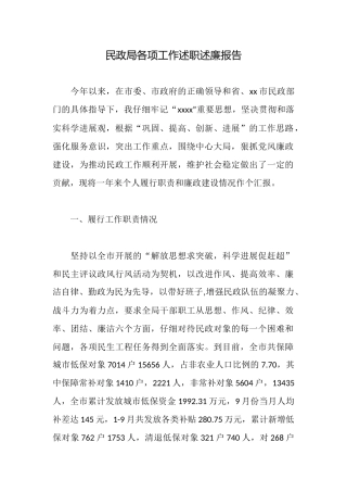 民政局各项工作述职述廉报告