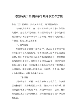 民政局关于扫黑除恶专项斗争工作方案