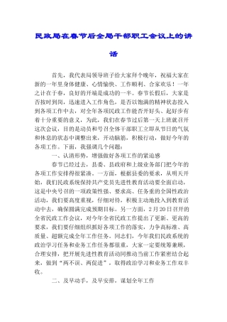 民政局在春节后全局干部职工会议上的讲话