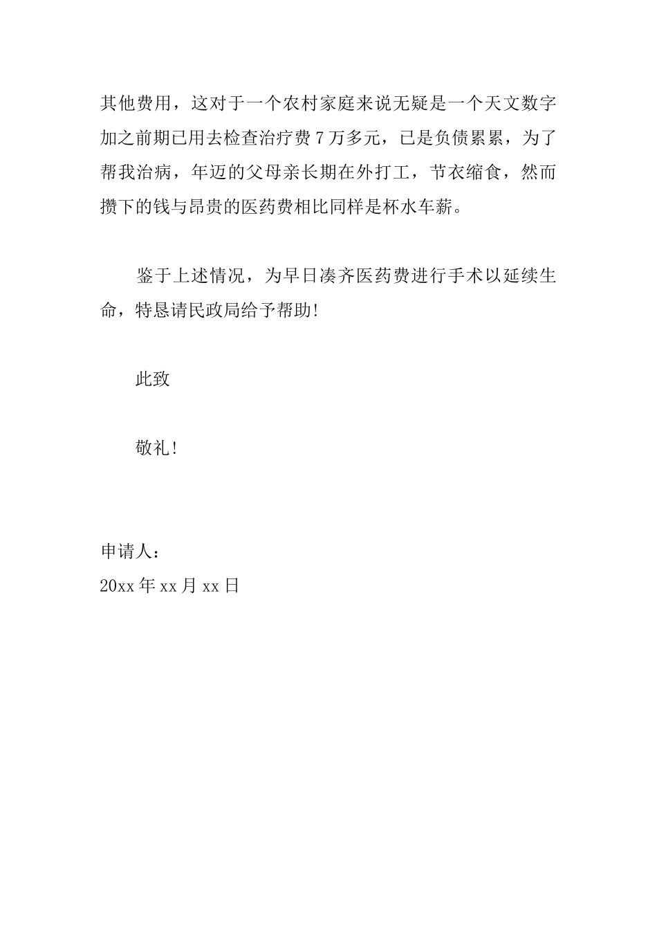 民政局医疗救助申请书范文_第2页