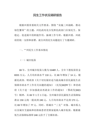 民生工作状况调研报告