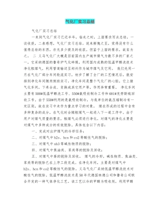 气化厂实习总结