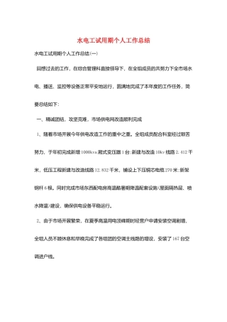 水电工试用期个人工作总结