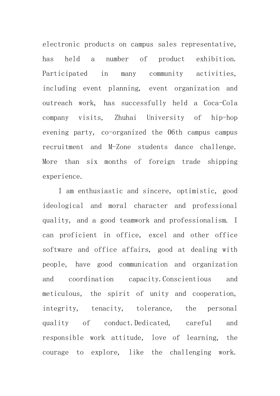 求职自我评价范文英文_第3页