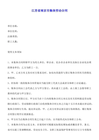 江苏省南京市集体劳动合同