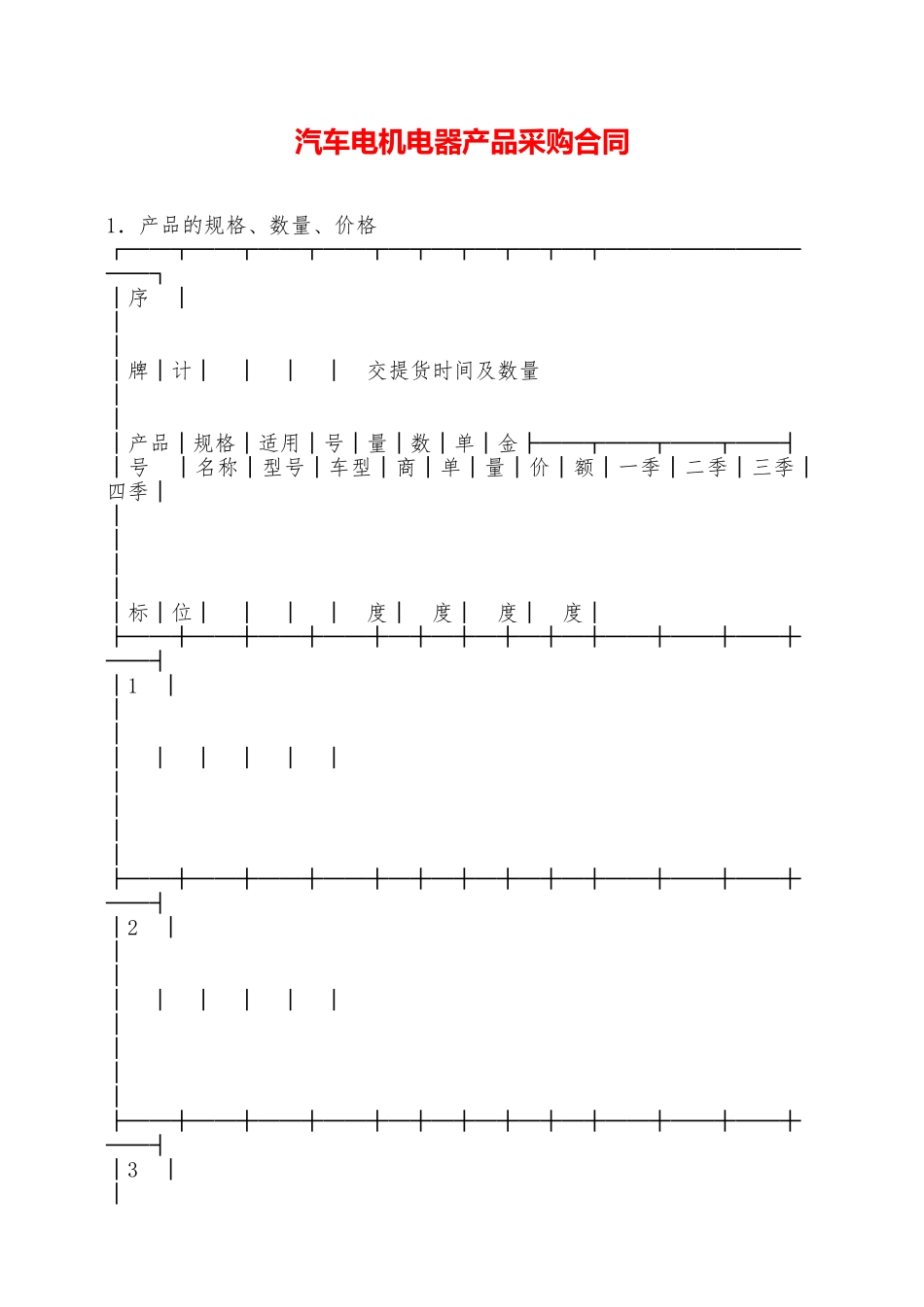 汽车电机电器产品采购合同——范本_第1页