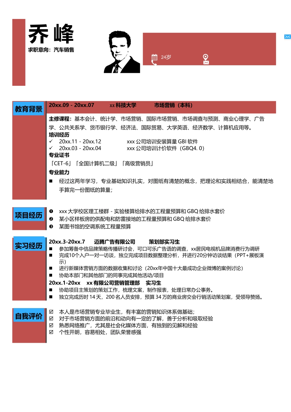 汽车销售个人简历模板_第1页