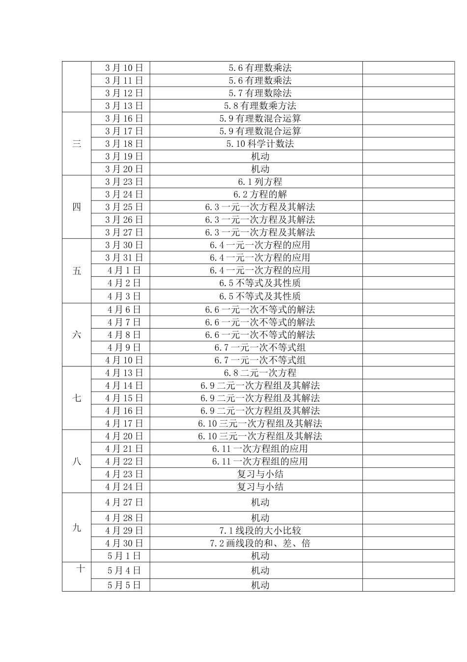 沪教版六年级数学下册教学计划及进度_第3页