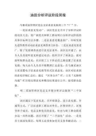 油田分析评议阶段简报