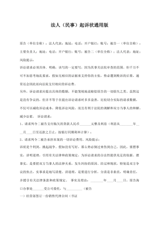法人起诉状通用版
