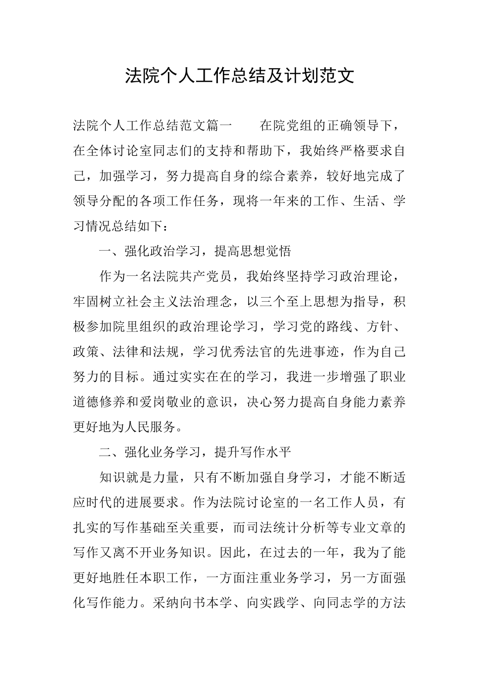 法院个人工作总结及计划范文_第1页