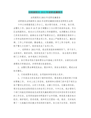 法院副院长201X年述职述廉报告